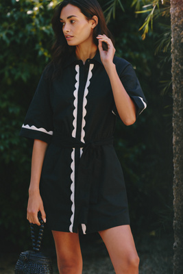 Seafolly Linen Blend Mini Shirt Dress In Black