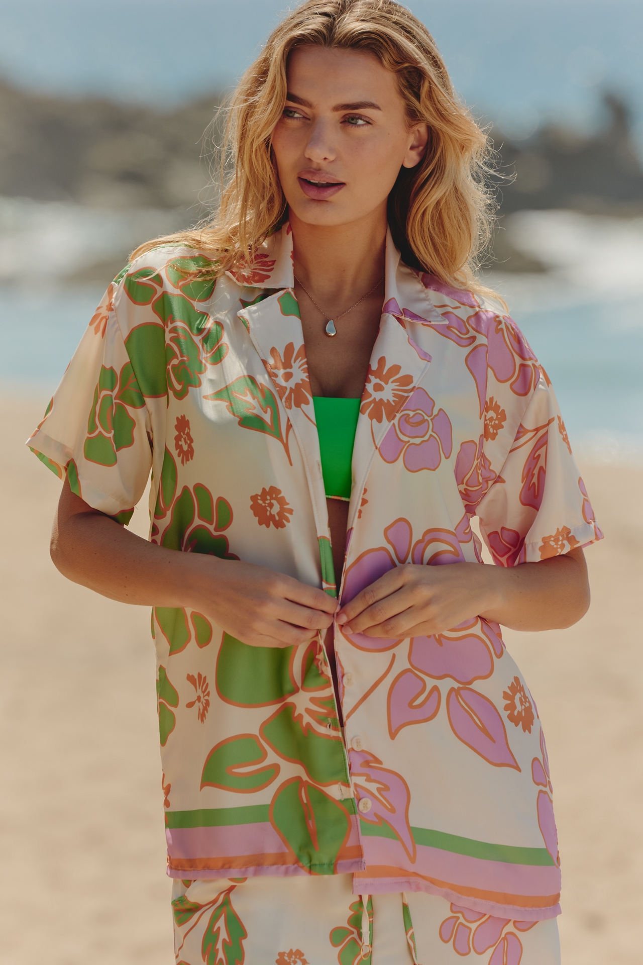 Maaji Floating Blooms Short-Sleeve Buttondown Top
