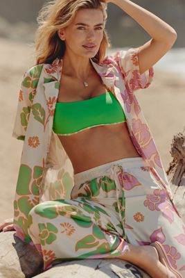 Maaji Floating Blooms Short-Sleeve Buttondown Top