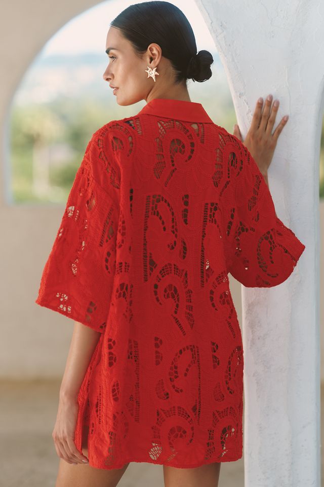 SUBOO Florence Short-Sleeve Eyelet Buttondown Shirt #1