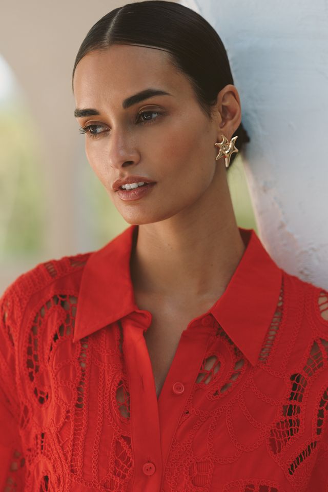 SUBOO Florence Short-Sleeve Eyelet Buttondown Shirt #2