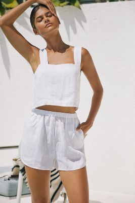 Shop Vitamin A Tallows Linen Shorts In White
