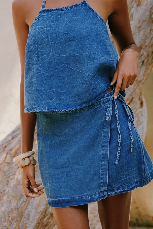 Vitamin A Willa Cotton Linen Wrap Mini Skirt #1