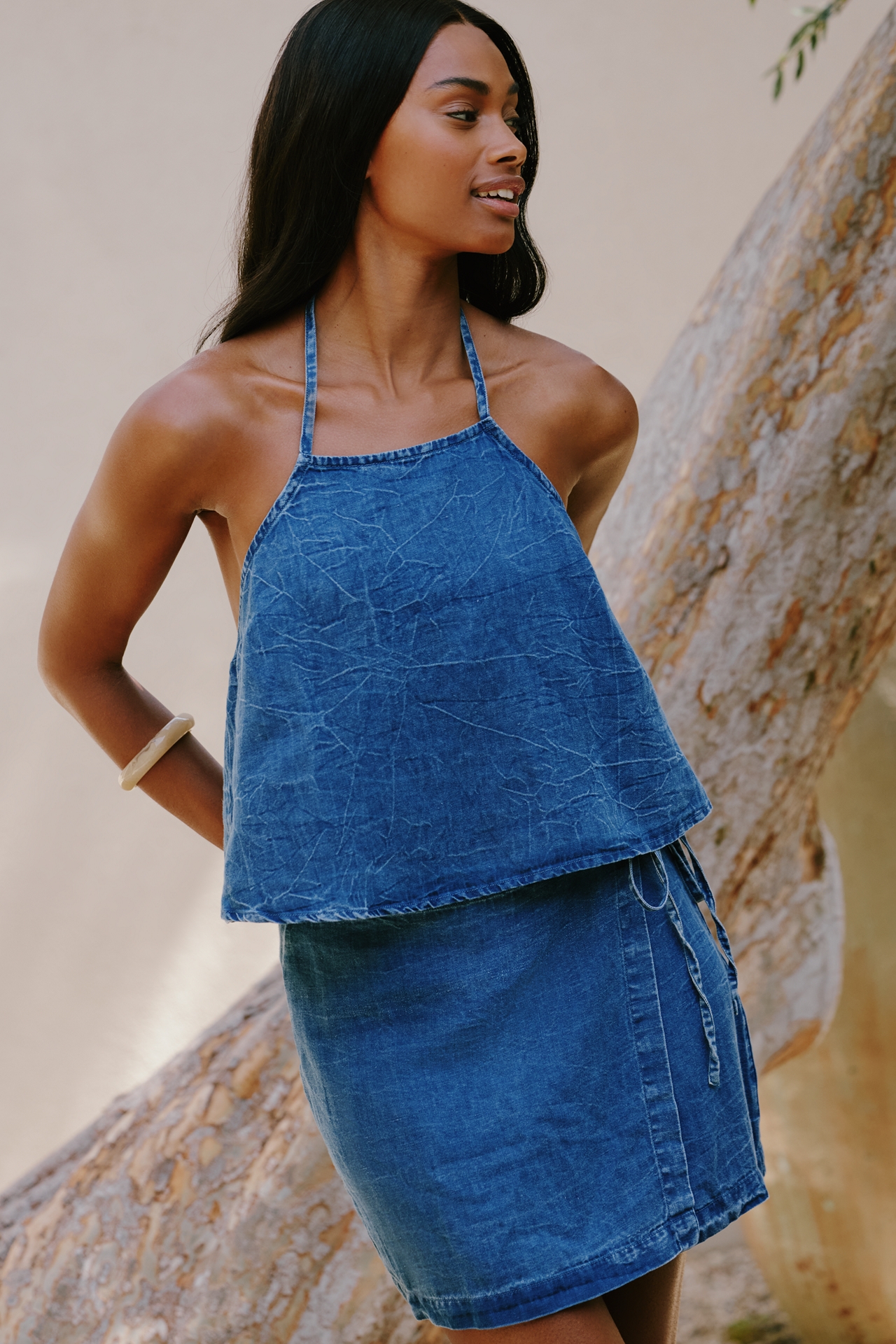 Vitamin A Willa Cotton Linen Wrap Mini Skirt