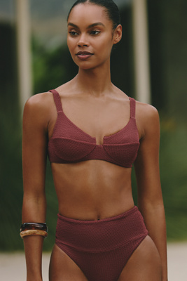 Malai Textured Wave Bikini Top In Burgundy
