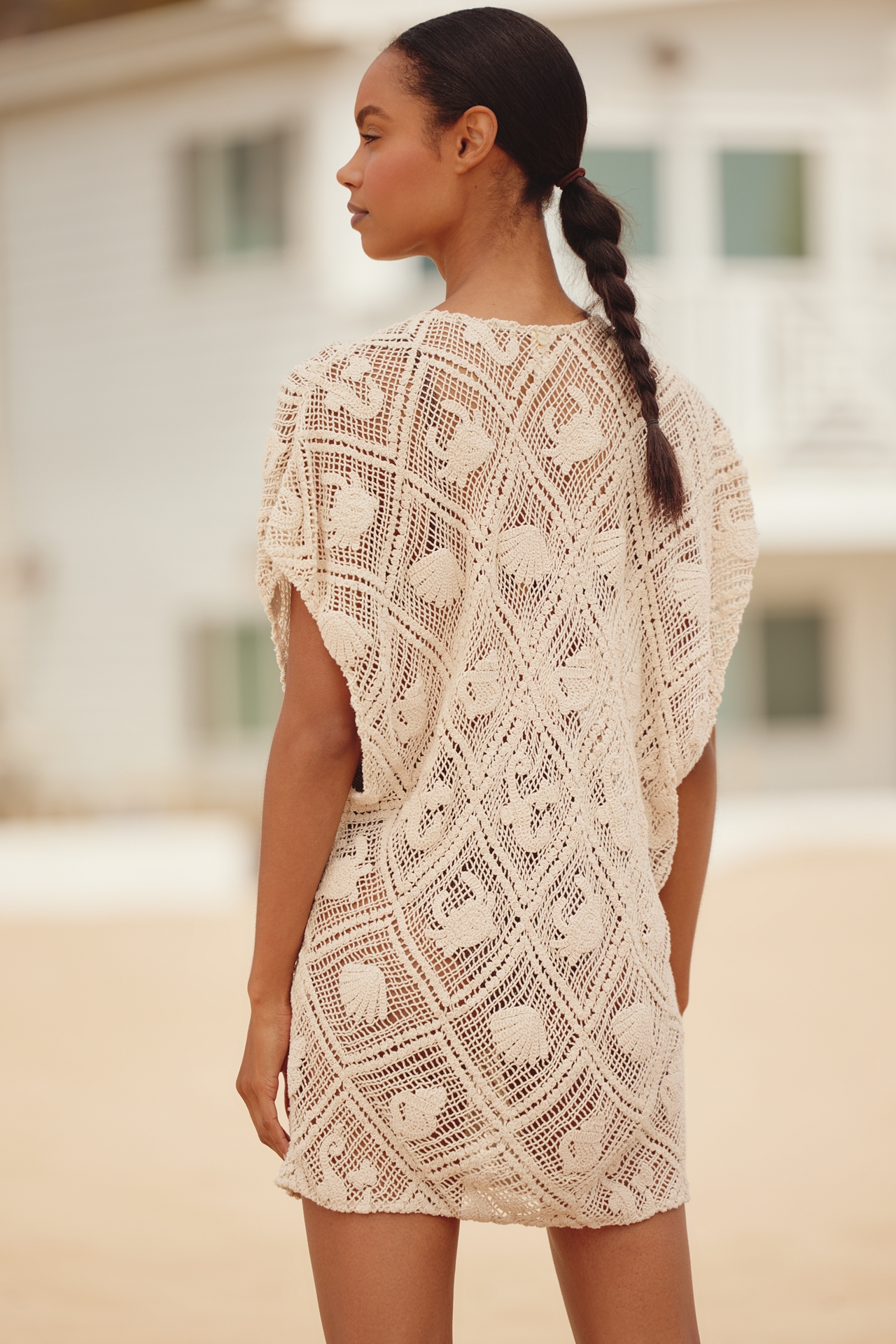 Malai Malla Concha Embroidered Sheer Knit Mini Dress