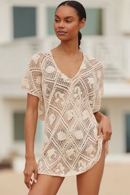 Malai Malla Concha Embroidered Sheer Knit Mini Dress