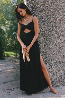 Malai Linen Blend Single Cutout Maxi Dress In Black