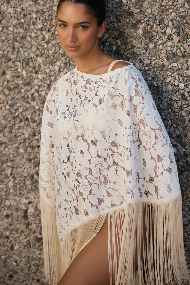 Malai Bloom Tide Cotton Blend Lace Fringe Poncho | Anthropologie