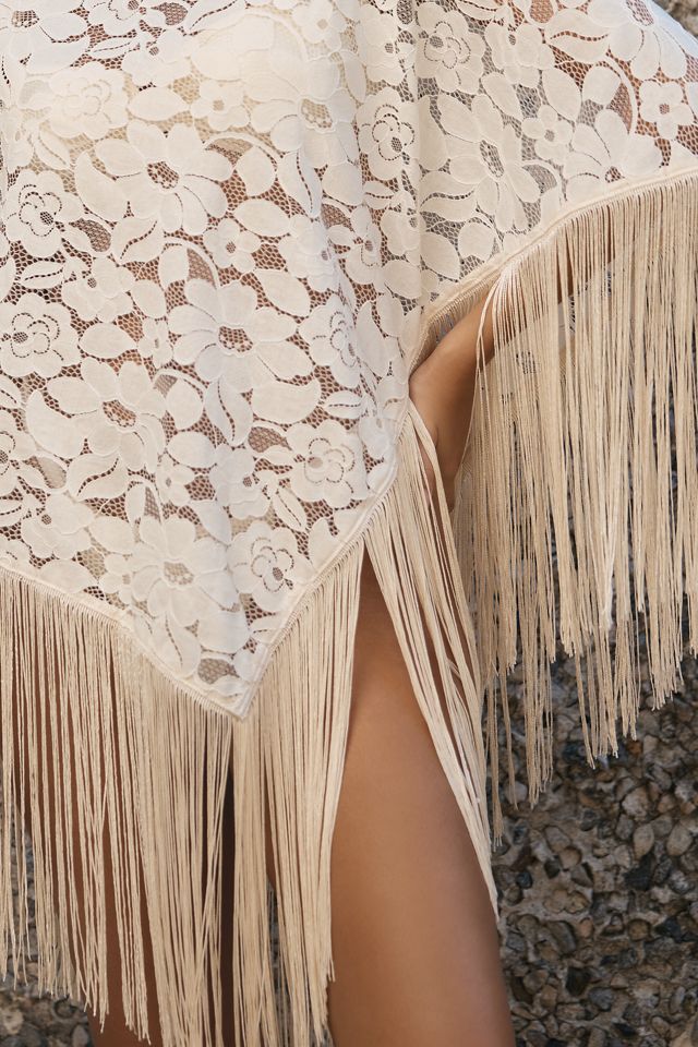 Malai Bloom Tide Cotton Blend Lace Fringe Poncho | Anthropologie