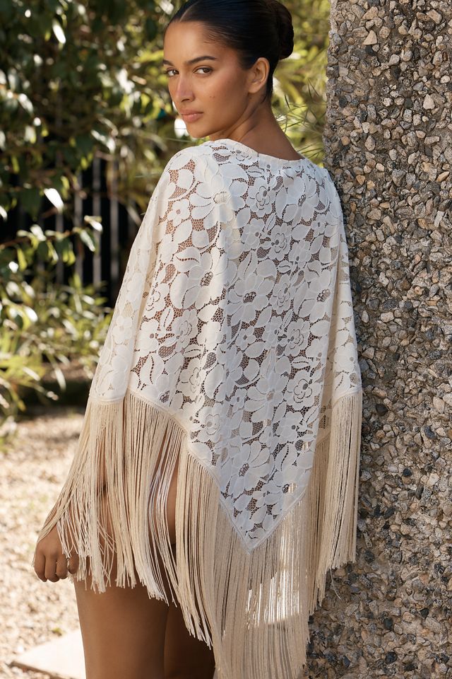Malai Bloom Tide Cotton Blend Lace Fringe Poncho | Anthropologie