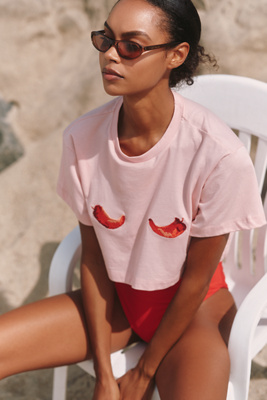 Sigal Crop Graphic Tee In Pink