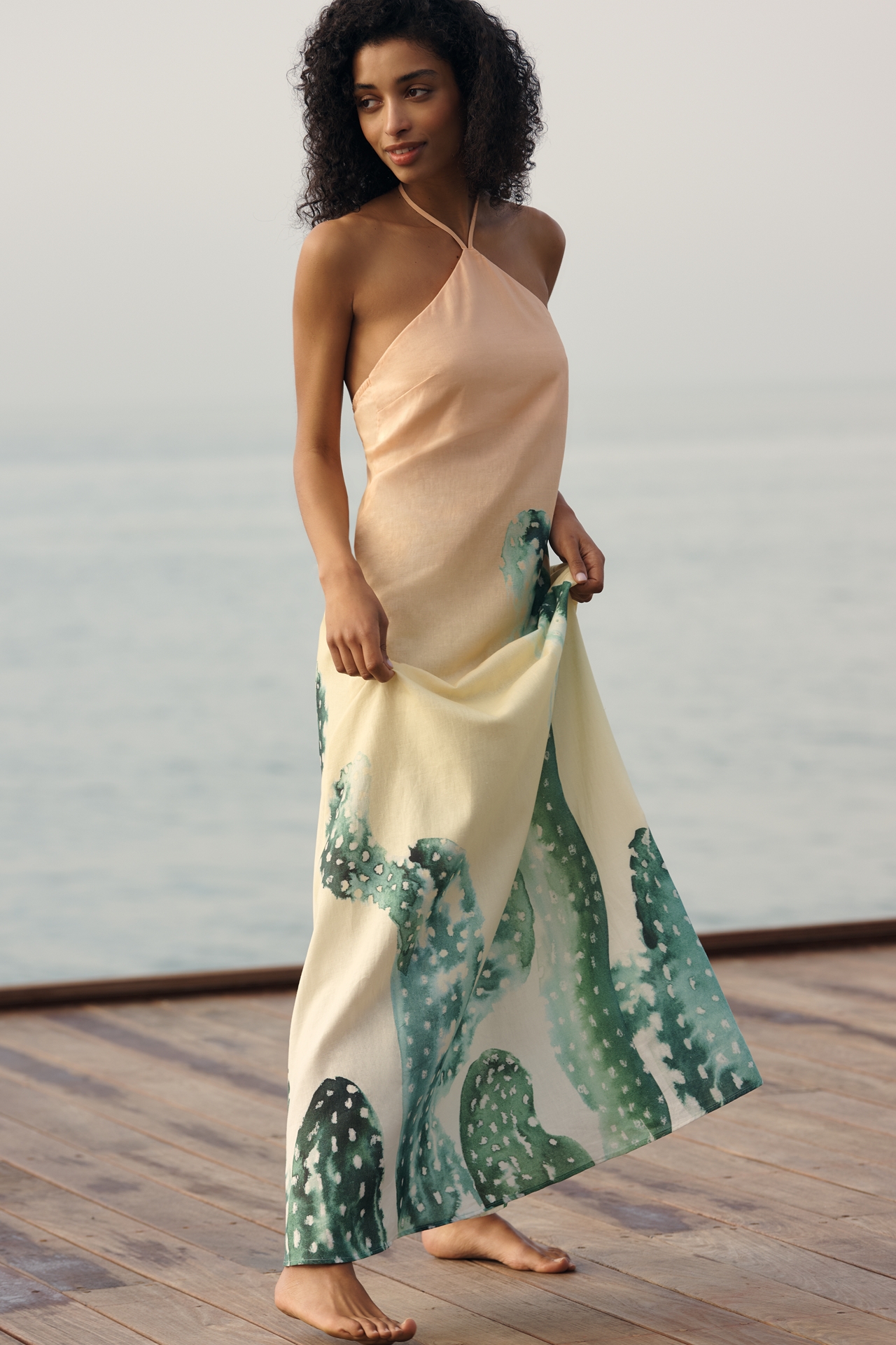 SIGAL Linen Cotton Halter Maxi Dress