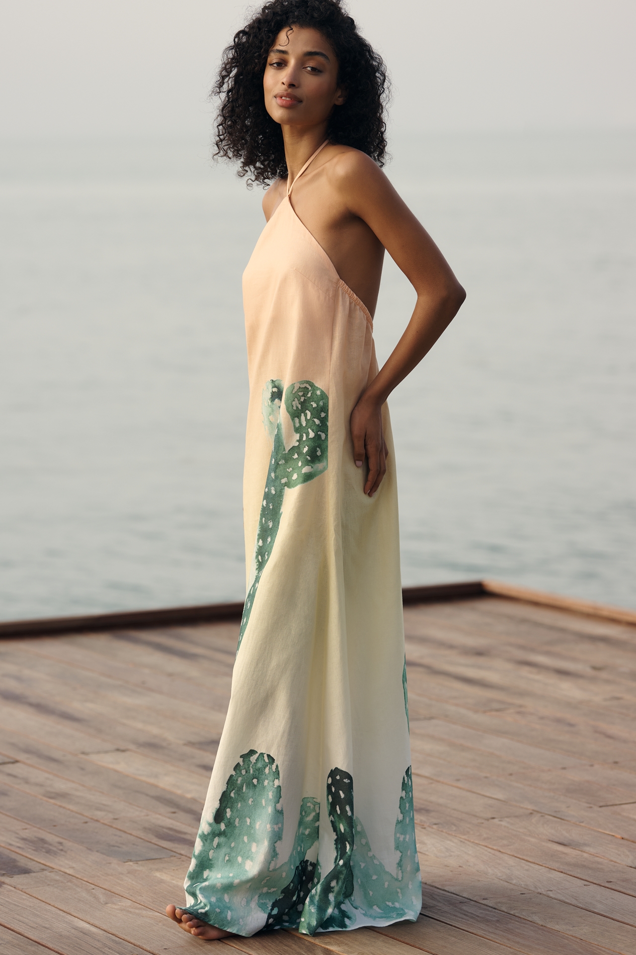 SIGAL Linen Cotton Halter Maxi Dress