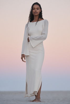 Palmacea Rue Long-sleeve Open-back Maxi Dress In White