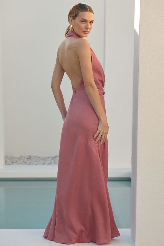 AZULU Picaria Halter Linen Maxi Dress #1