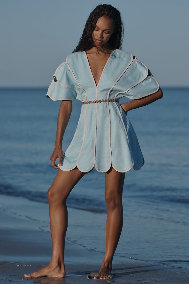 AZULU Namika Linen Scallop Mini Dress #1
