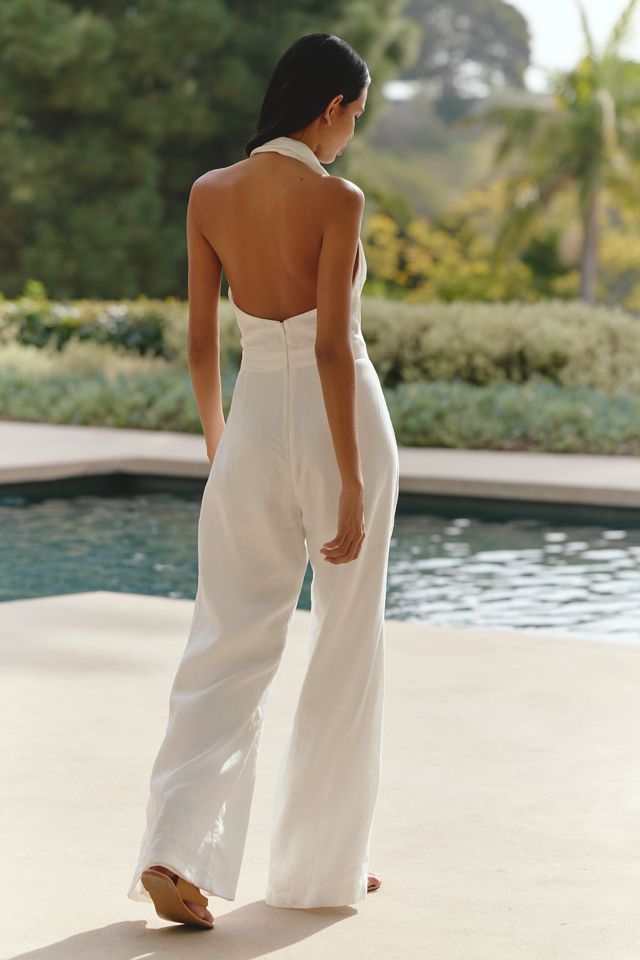 AZULU Zane Asymmetric Embellished Linen Jumpsuit | Anthropologie