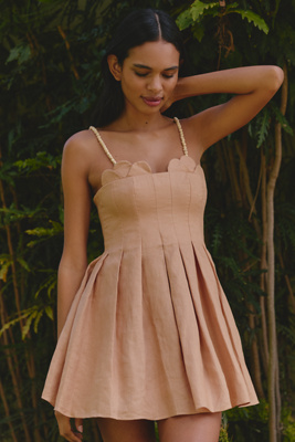 AZULU Nalia Pleated Fit & Flare Linen Mini Dress | Anthropologie