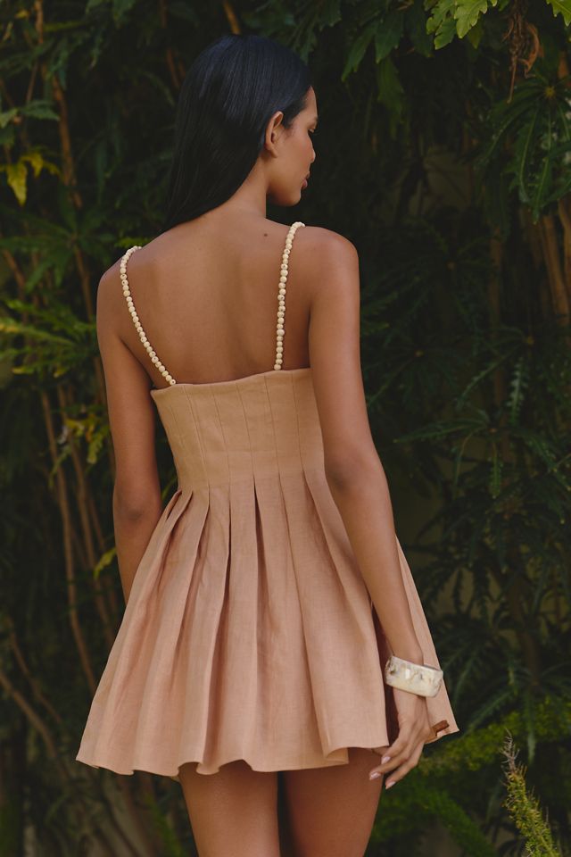 AZULU Nalia Pleated Fit & Flare Linen Mini Dress | Anthropologie