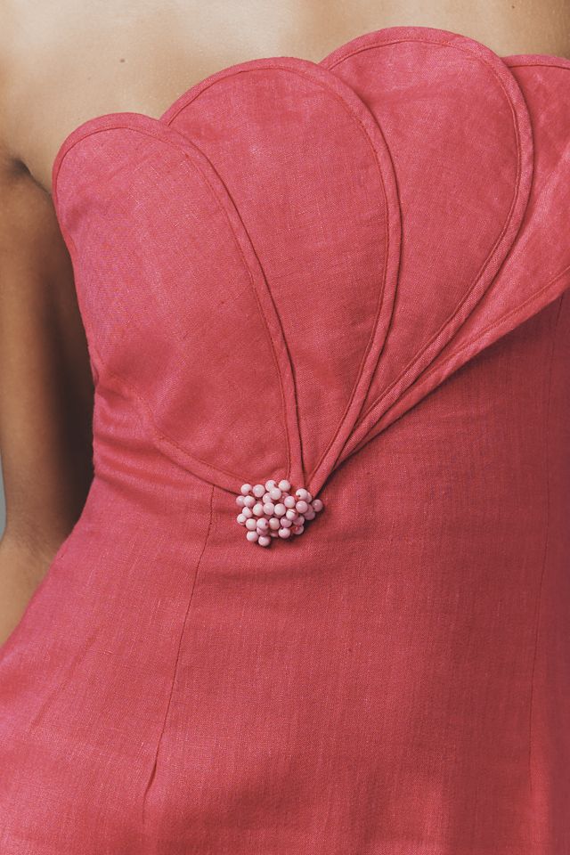 Bianca Beaded Linen Strapless Maxi Column Dress by AZULU in Pink, Size: 2X at Anthropologie