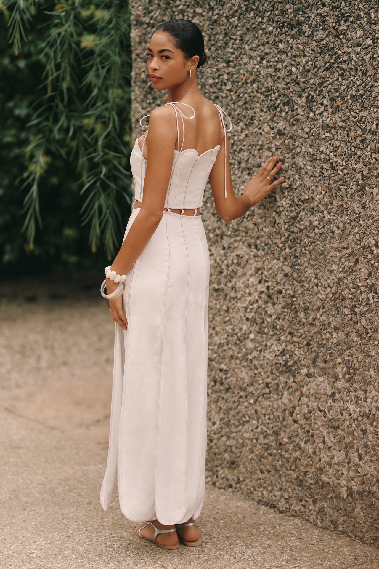 AZULU Malta Linen Scalloped Cutout Maxi Dress