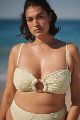 MONTCE PLUS AVOCADO FLORAL TORI TIES BANDEAU BIKINI TOP 