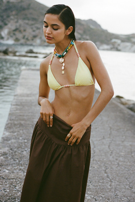 Dippin Daisys Bali Beaded Triangle Bikini Top In Yellow
