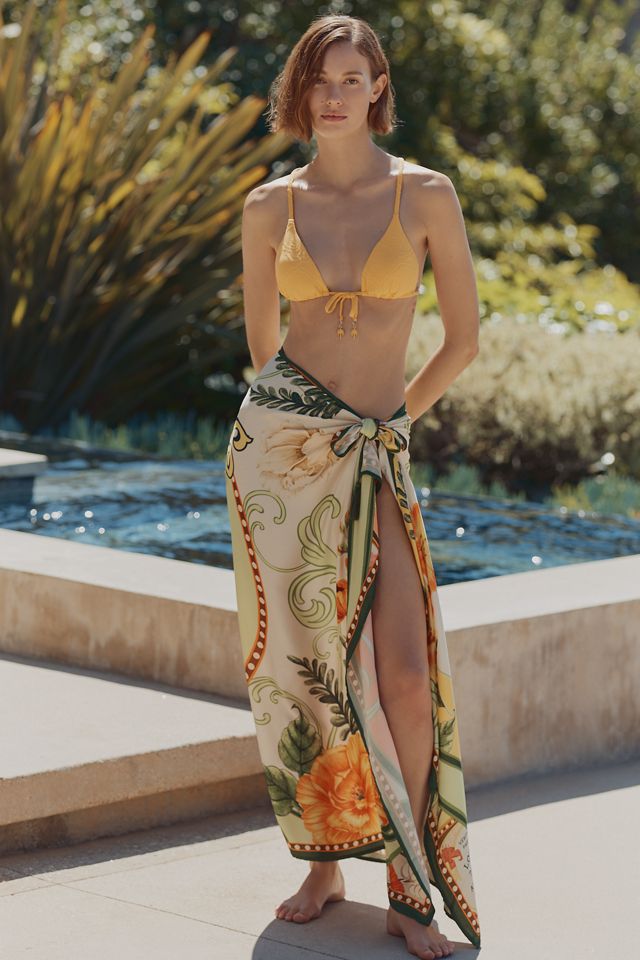 Agua Bendita Fleurs Marine Pareo Sarong Cover-Up Skirt #3