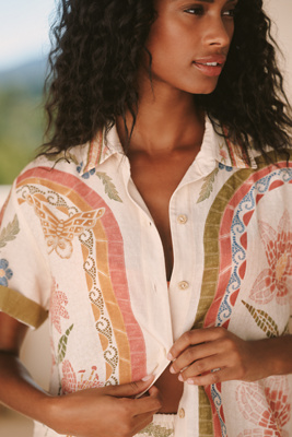 Agua Bendita Ali Linen Blend Buttondown Shirt In Multi