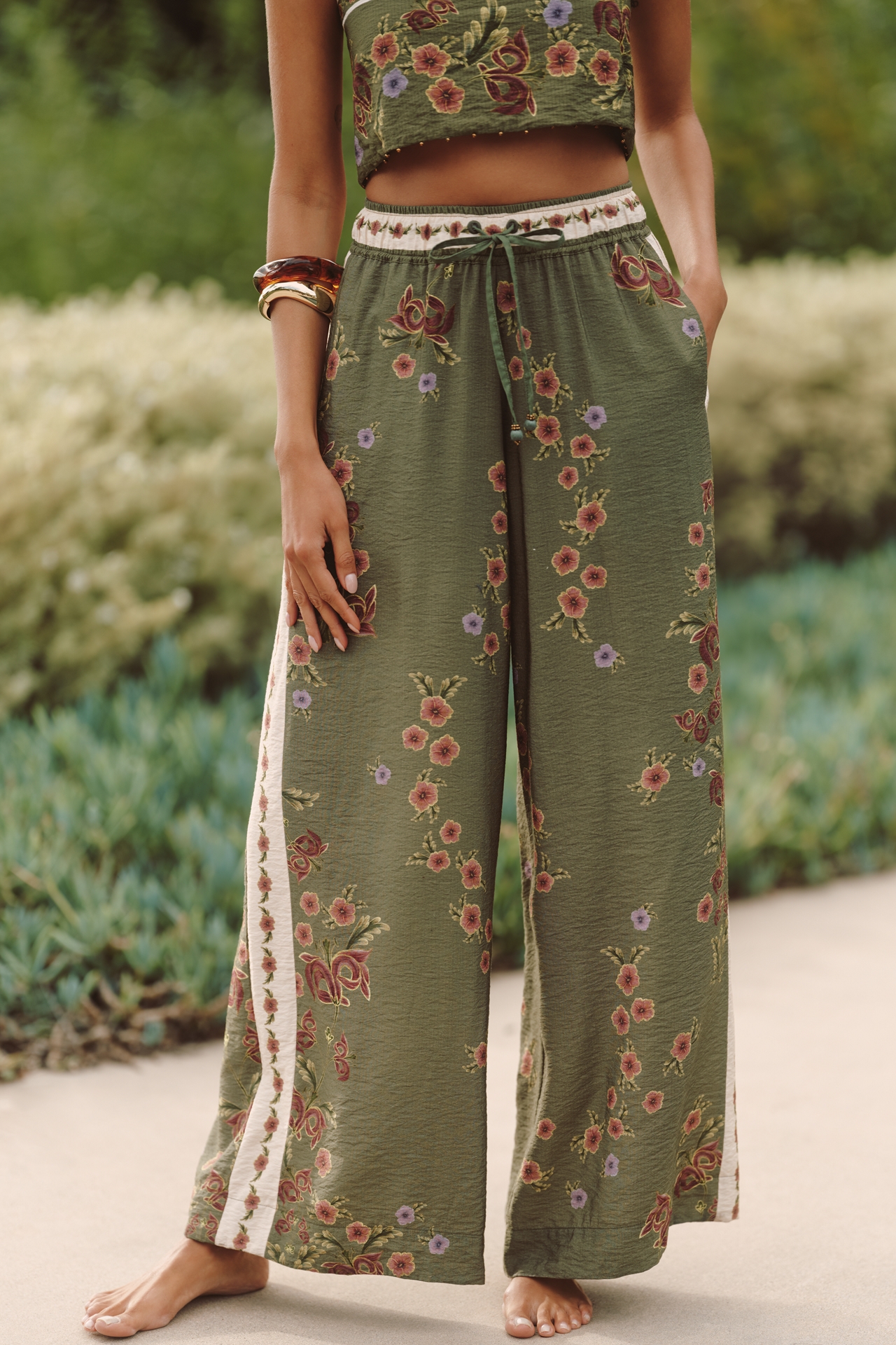 Agua Bendita Janis Drawstring Wide-Leg Pants