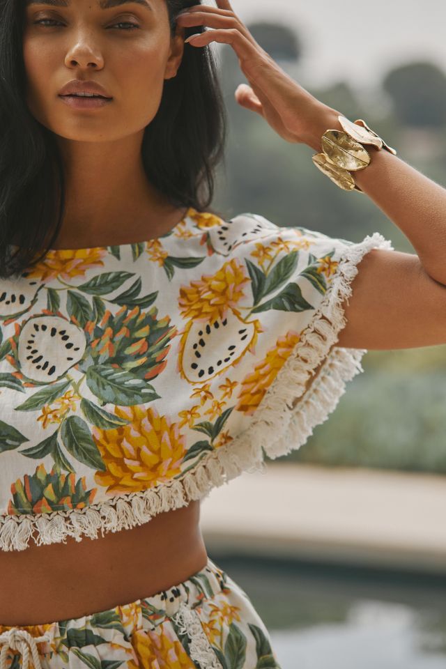 Farm Rio Biriba Linen Cropped Blouse | Anthropologie