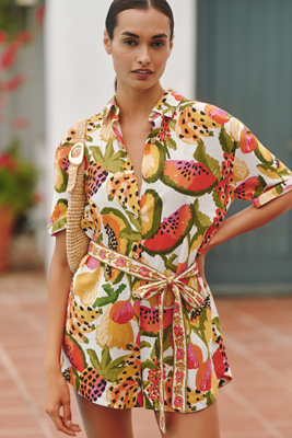 Farm Rio Paradise Short-sleeve Romper In Multicolor