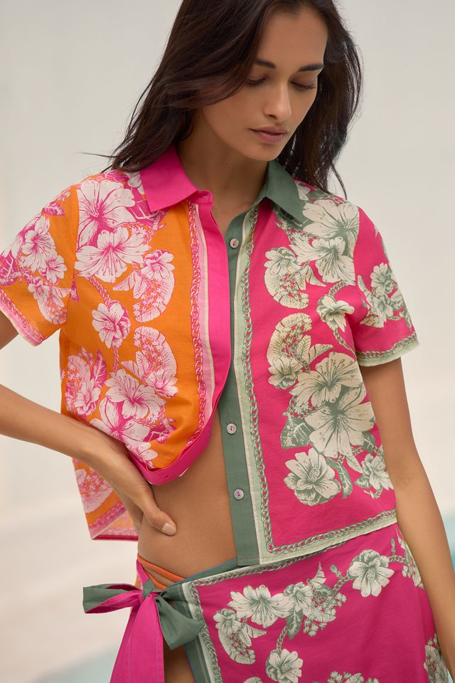 Farm Rio Floral Elegance Short-Sleeve Buttondown Shirt #1
