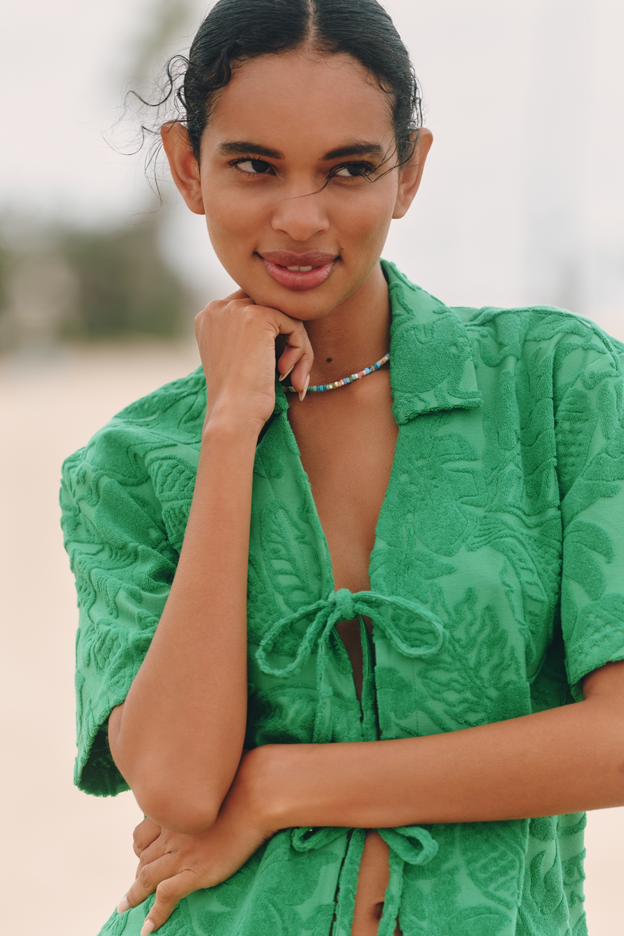 Farm Rio River Nature Terry Tie-Front Top
