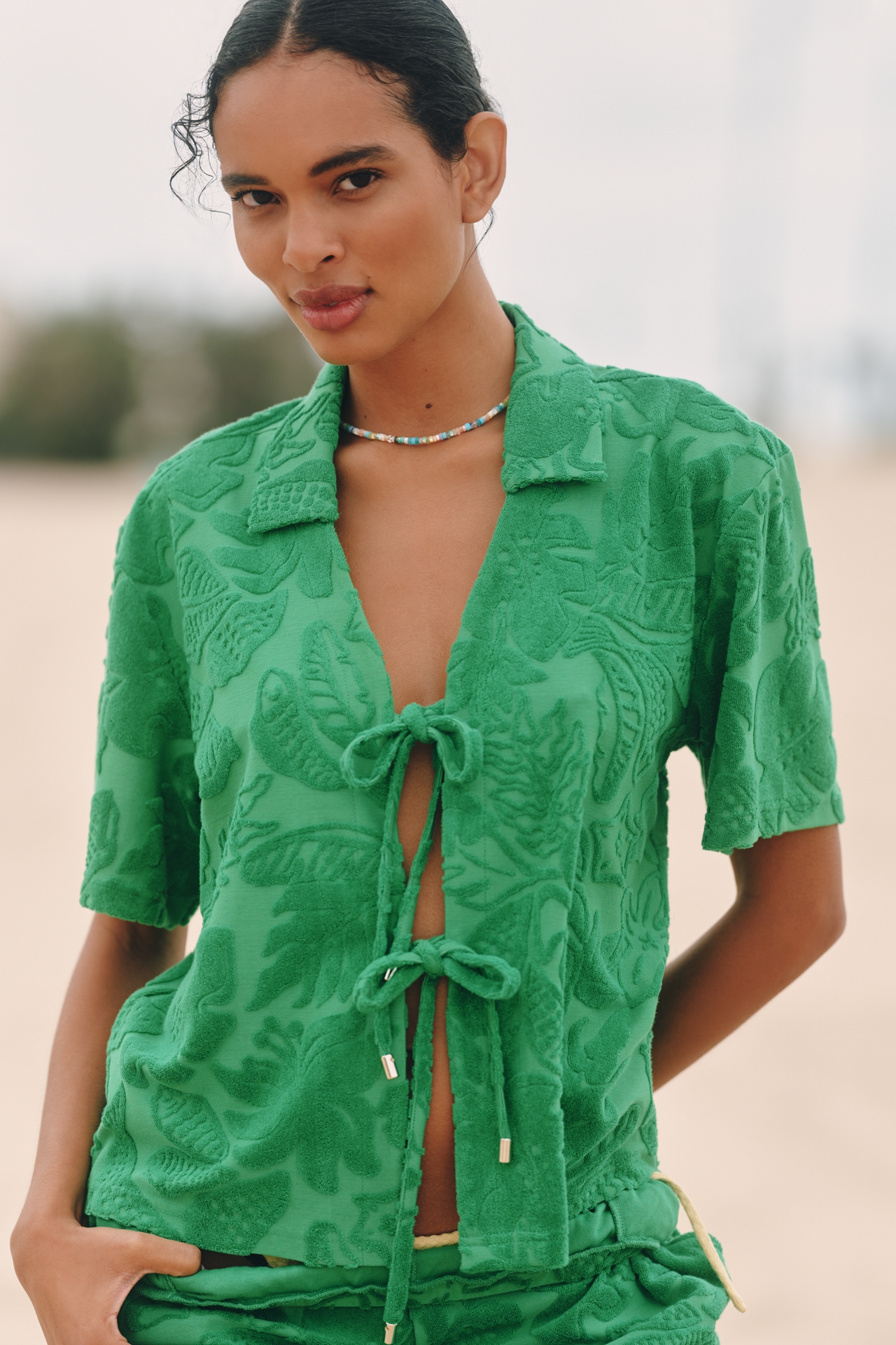 Farm Rio River Nature Terry Tie-Front Top