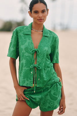 Farm Rio River Nature Terry Pull-on Shorts In Green