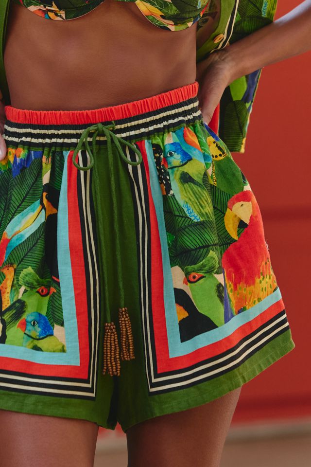 Farm Rio Bird Leaves Drawstring Shorts | Anthropologie