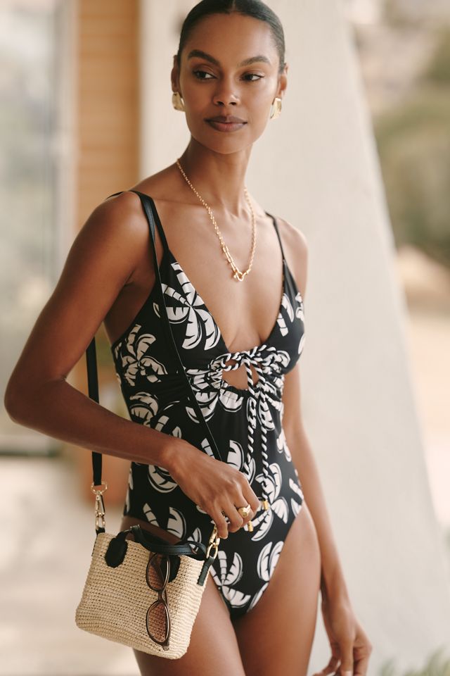 Farm Rio Graphic Palms Double One-Piece Swimsuit | Anthropologie