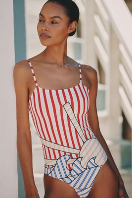 Farm Rio Navy Stripes One-Piece Swimsuit