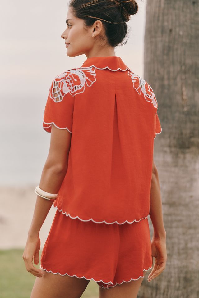 Farm Rio Linen Embroidered Buttondown Shirt #2