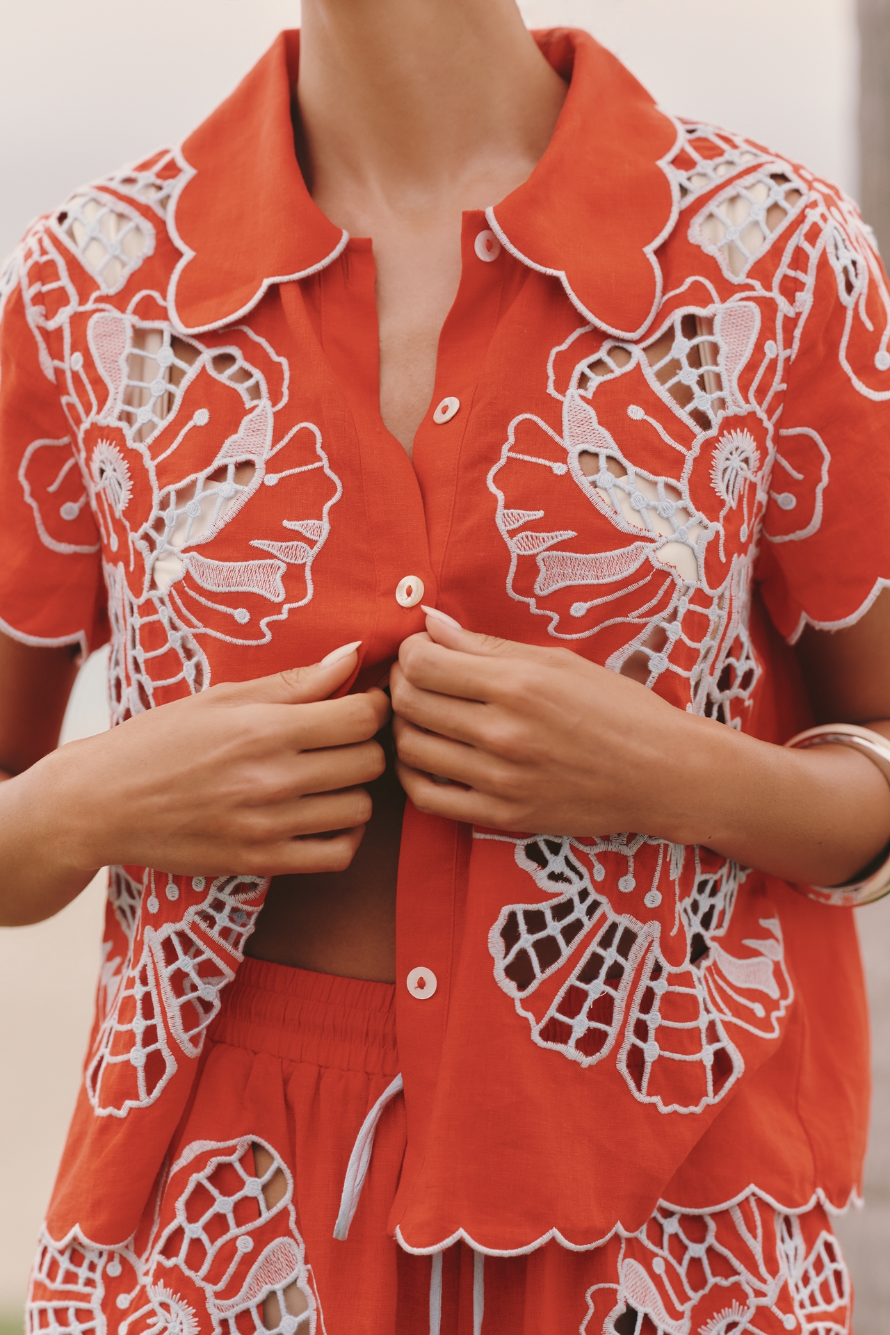 Farm Rio Linen Embroidered Buttondown Shirt