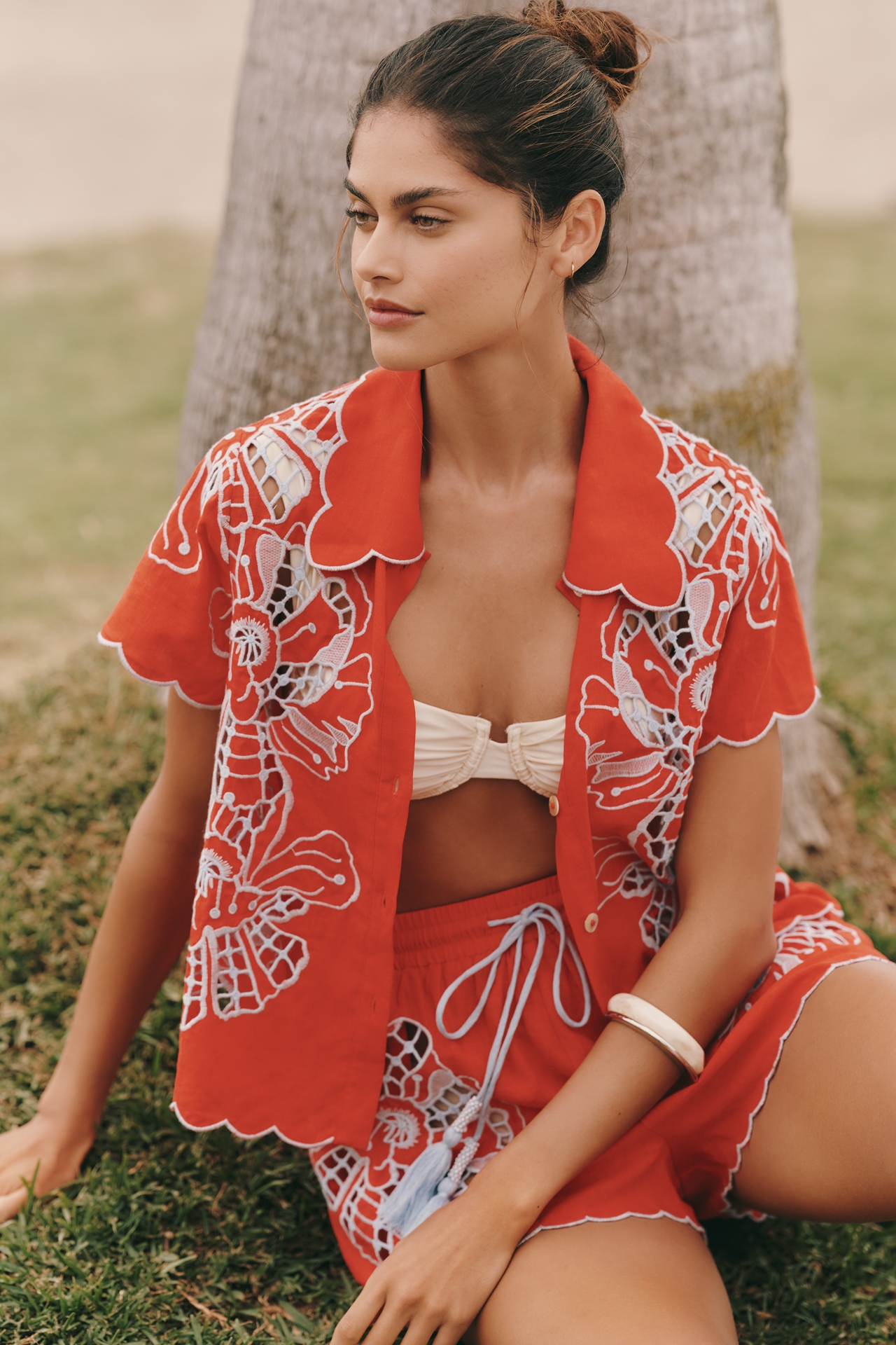 Farm Rio Linen Embroidered Buttondown Shirt