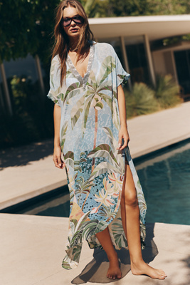 Farm Rio Embroidered Kaftan In Multi