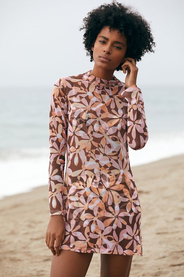 Sanctuary Long-Sleeve Mock-Neck Mesh Cover-Up Mini Dress | Anthropologie