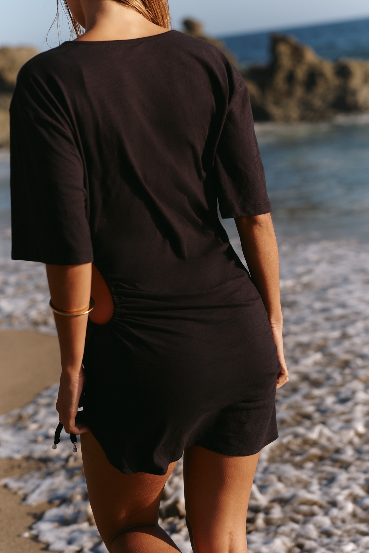 Sanctuary Shirred Cutout Mini Dress