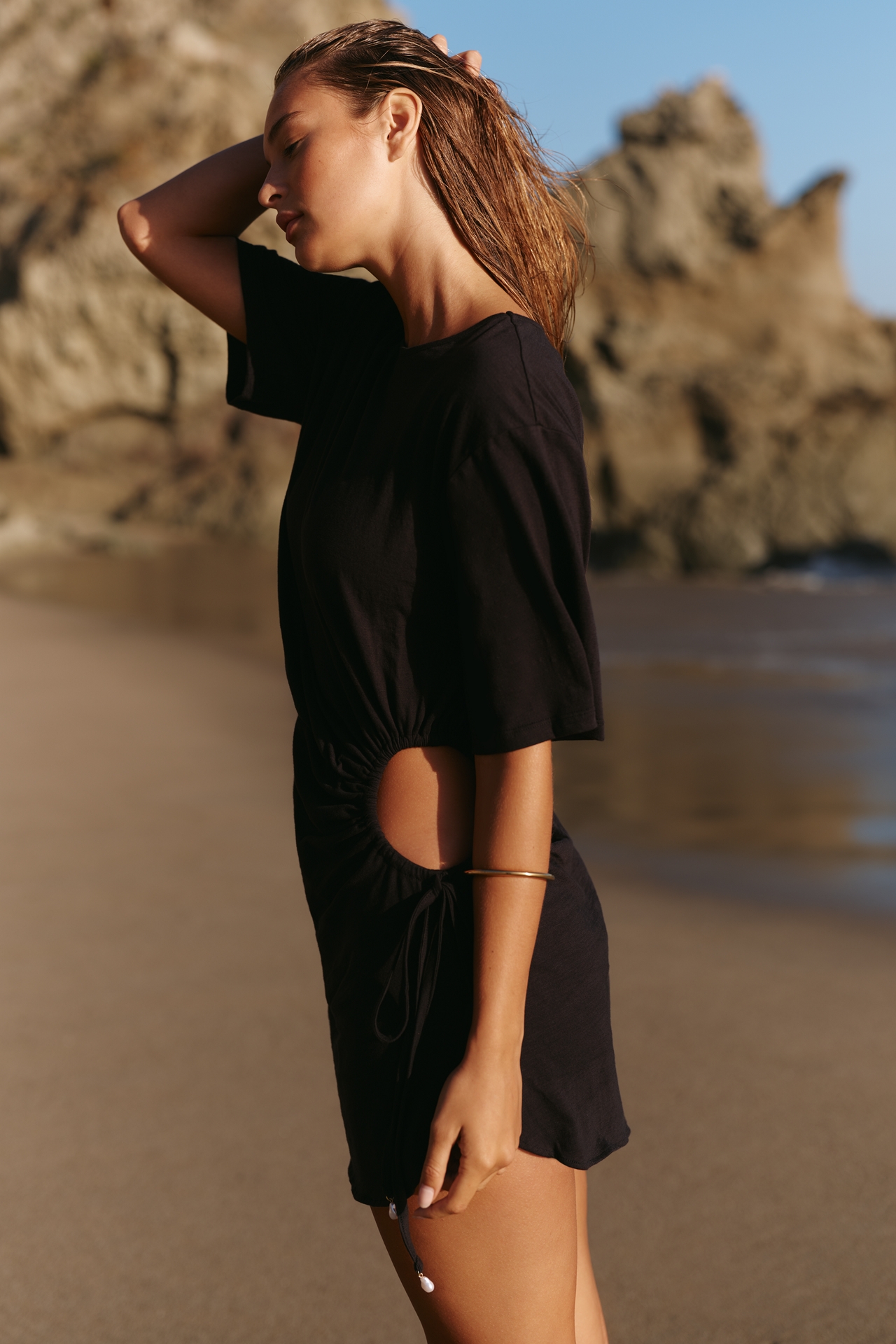 Sanctuary Shirred Cutout Mini Dress
