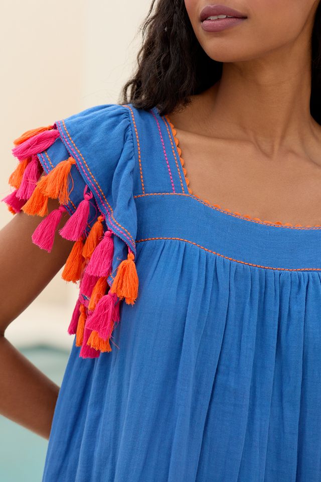 Mer St. Barth Sandrine Square-Neck Tassel Mini Dress #2