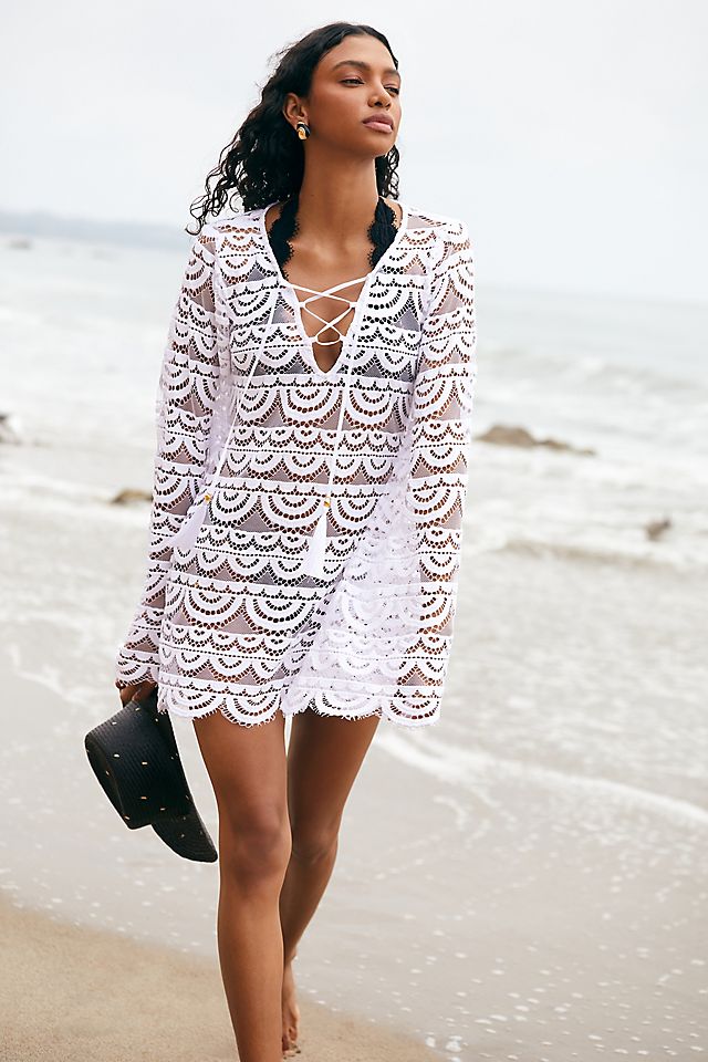 tunic dress dress Linen White Soft and Comfortable PQ Swim Noah Sheer Lace