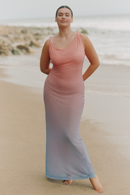 Good American Mesh Twist Maxi Dress In Pink